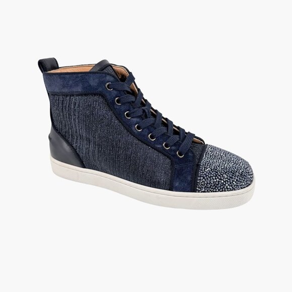 Christian Louboutin Louis Strass Sneaker Size 39 US 9 Navy Blue High Top Crystal - Picture 8 of 14
